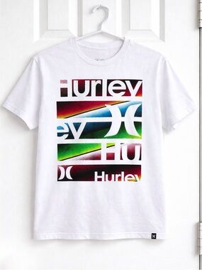 Hurley Boys Graphic Tee Size Medium White Rainbow Logo Surf Skate T-Shirt